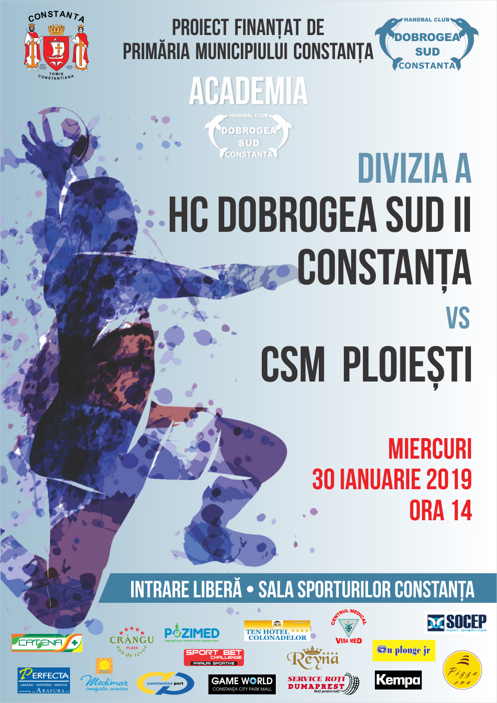 afis HC Dobrogea Sud Constanta vs CSM Ploiesti 30.01.2019