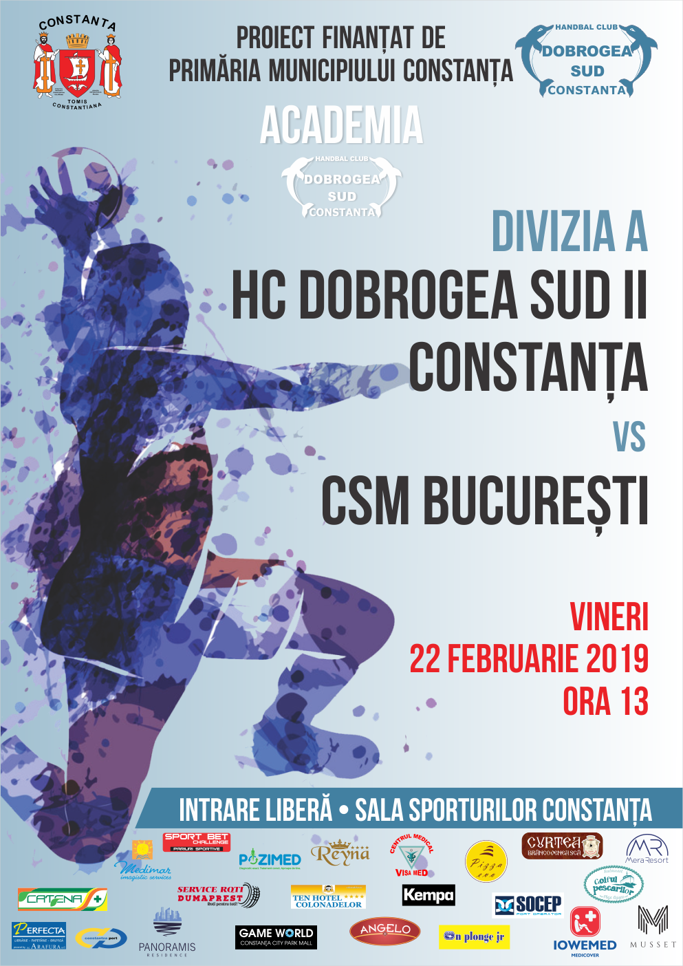 afis HC Dobrogea Sud II Constanta vs CSM Bucuresti 22.02.2019