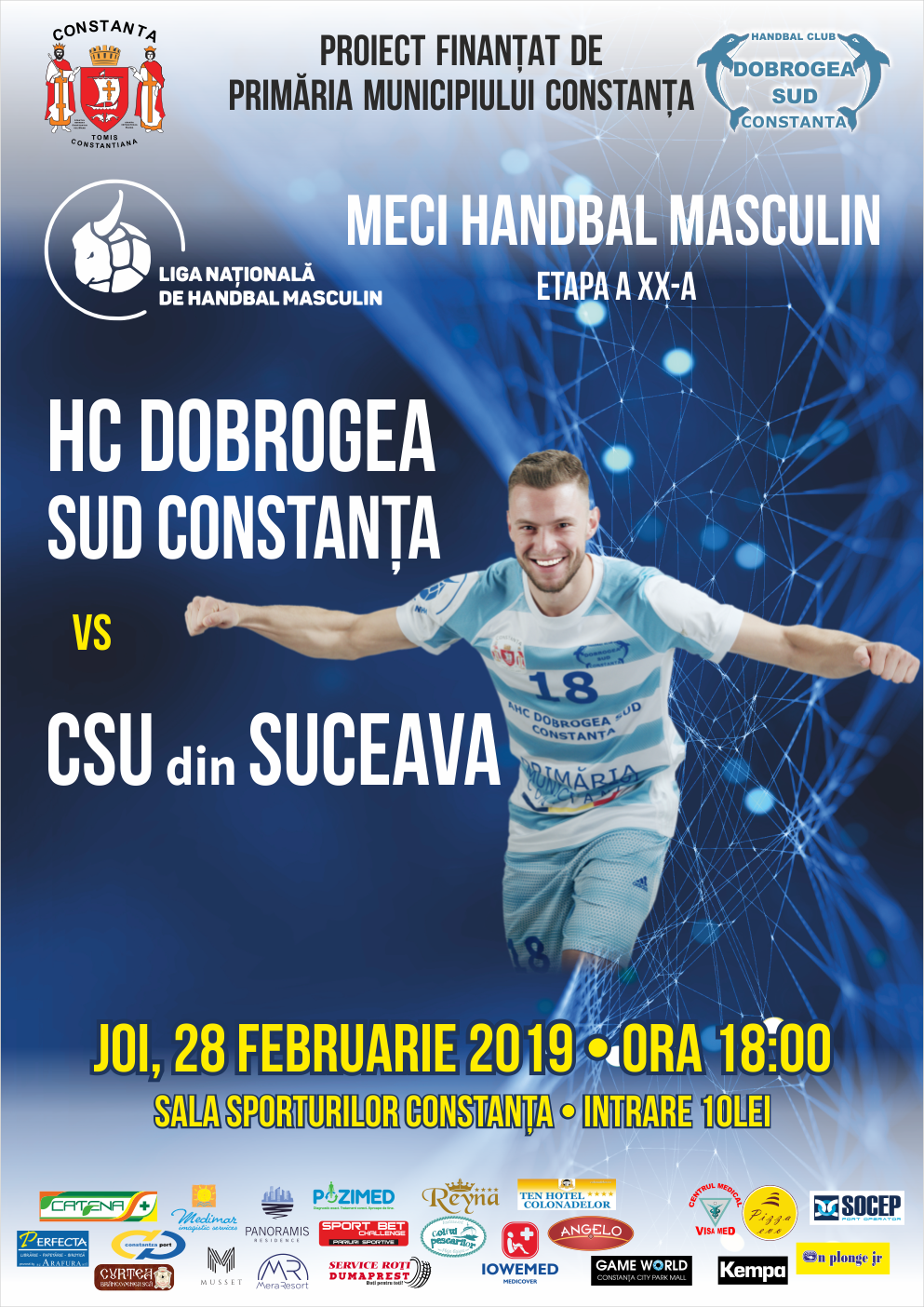 afis meci HC Dobrogea Sud Constanta vs. CSU din Suceava  28.02.2019